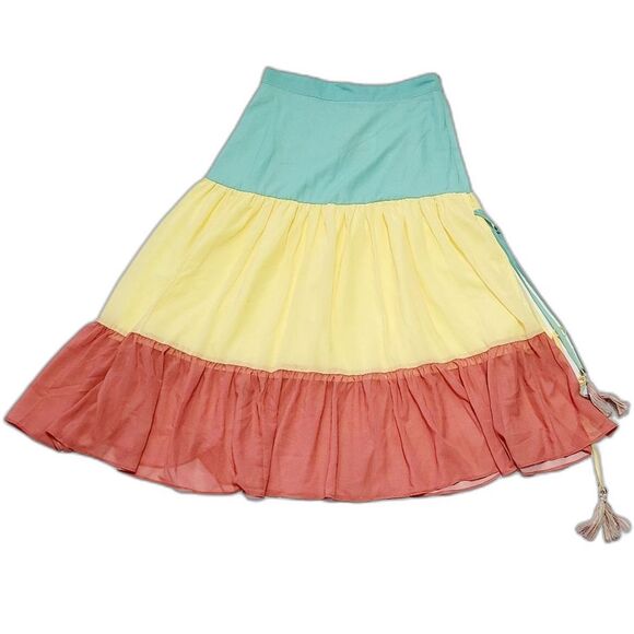 Chicwish M Skirt Love Me More Light Multicolor Block Color Midi Tiered - Picture 5 of 6